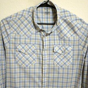 Tecovas Shirt Mens 2XL Long Sleeve Pearl Snap Western Blue Yellow Striped